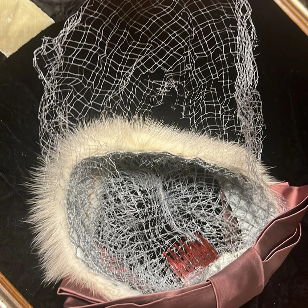 VTG Mink Circle Hat Fascinator with Satin Bow and Veil - Picture 8 of 10